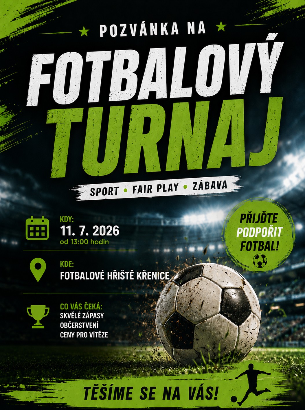 Pozvánka na fotbalový turnaj Křenice - sobota 11.07.2026
